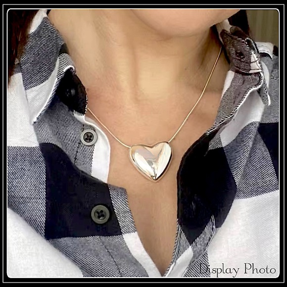 925 SILVER MEGA PUFF HEART STATEMENT NECKLACE PENDANT - Picture 6 of 6